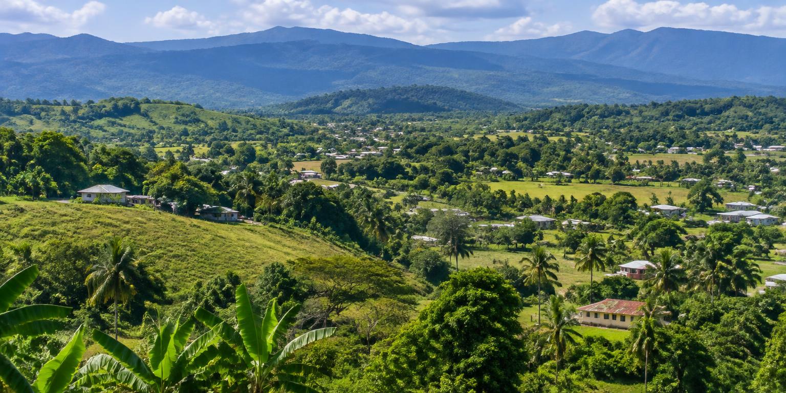 Illustrative panoramic Jamaican countryside